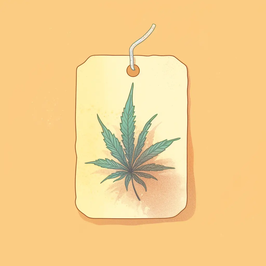 Cannabisblatt in Pastellfarben mit Preisschild: Ein Blickfang für eine Kampagne Cannabis-Social-Clubs: Wie ein Preislabel an einem Marihuanablatt in Fürth die Szene verändert