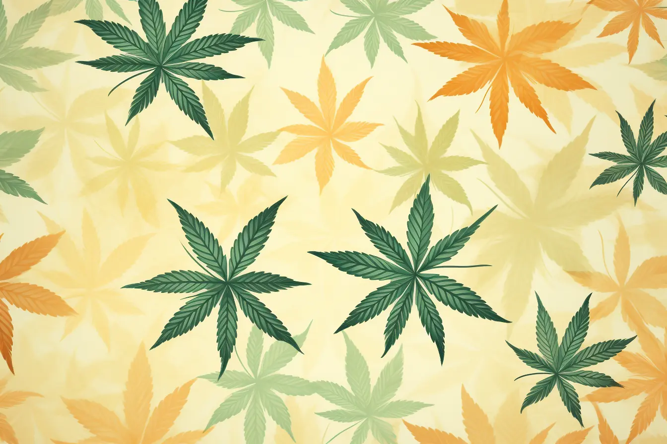 Cannabis Social Club in Fürth: Entspannte Atmosphäre mit einfachen Cannabisblättern Ein Cannabisblatt-Muster auf beigefarbenem Hintergrund, gestaltet für einen Cannabis Social Club in Fürth